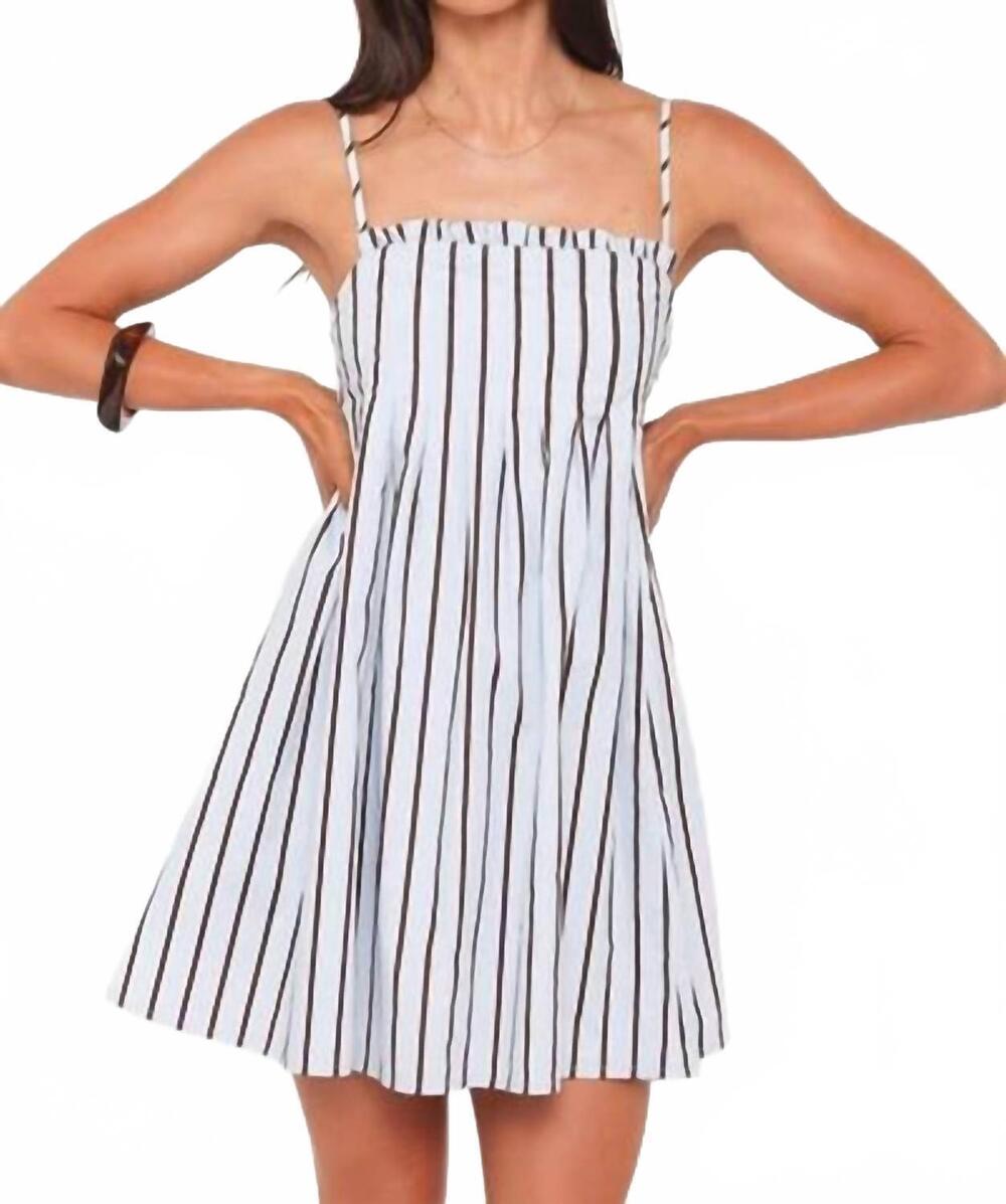 NEW PETAL & PUP cole striped mini dress in blue brown stripe